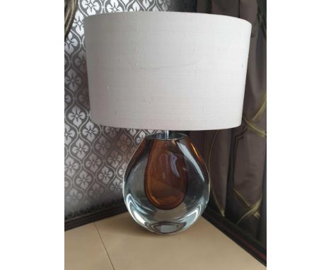 Heathfield And Co Mia Table Lamp Mouth-Blown Glass Features An Intense Drop Of Colour And A Satin Shade 50cm Tall