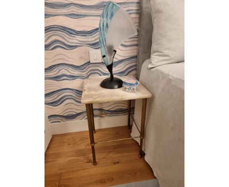 A pair of vintage Art Deco style opaline Murano glass fin table lamps on metal base 50cm tall (Apt 10)