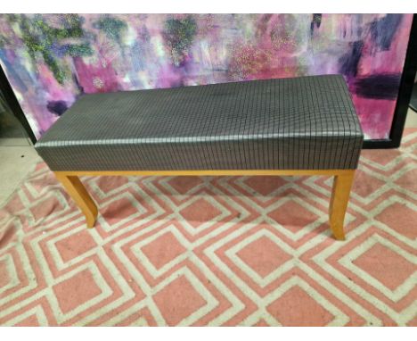 { Option of lots:  47, 48, 49 } End Of Bed Bench Silver And Black Upholstered Bench On Light Wooden Frame With Splayed Legs 1