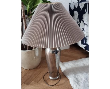 A pair of Chrome Table Lamps With Knife Pleat Hardback Shades A unique pair of chrome table lamps with knife-pleat hardback s