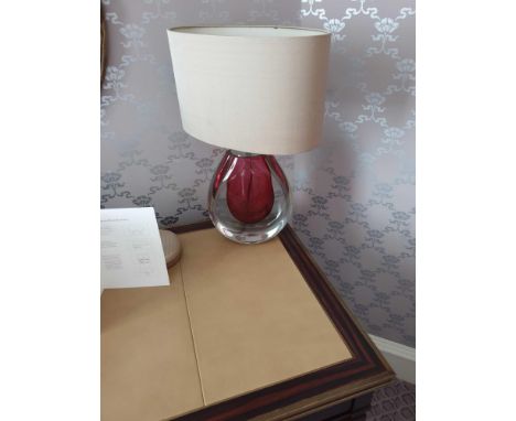 Heathfield And Co Mia Table Lamp Mouth-Blown Glass Features An Intense Drop Of Colour And A Satin Shade 50cm Tall