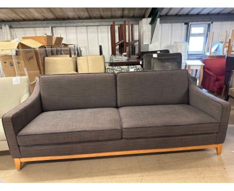 Large Upholstered Sofa In A Brown Chevron Patterned Upholstery With Dark Brown Piping On Oak Frame 230 x 95 x 80cm