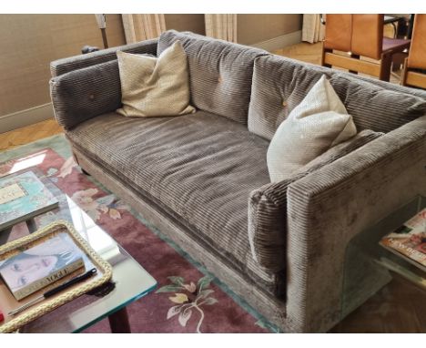 Custom made George Smith Tuxedo Sofa&nbsp; upholstered in a COM corded brown upholstery 180 x 90 x 66cm (Apt 1)