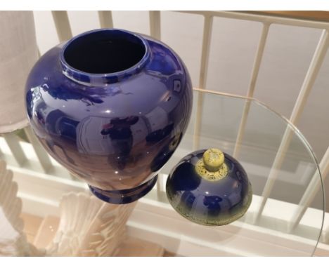 A 1980s Handmade Blue Glazed Ceramic Ginger Jar with lid 30cm tall&nbsp; (Apt 10)