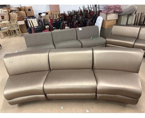 { Option of lots:  35, 36 } Banquet Sofa Bench Comprises Of 3 x Gold Leather Single Seater Sofas 255 x 75 x 75cm