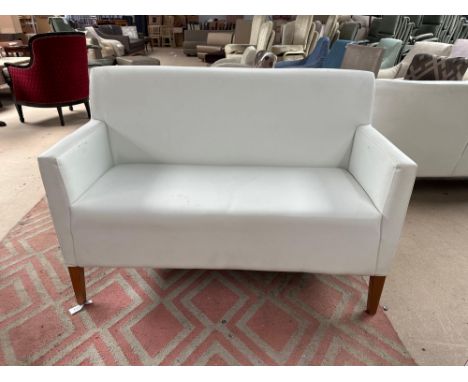 C. S. Contract Furniture Of Shropshire Upholstered White Leather Two Seater Sofa On Wooden Legs 120 x 65 x 75cm