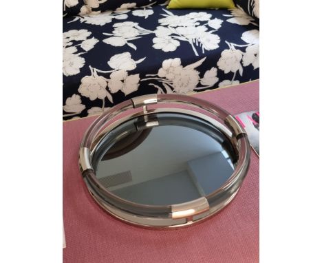Jonathan Adler Jacques Round Tray - Nickel/Smoke Featuring a circular acrylic frame, metallic accents and a mirrored tray for