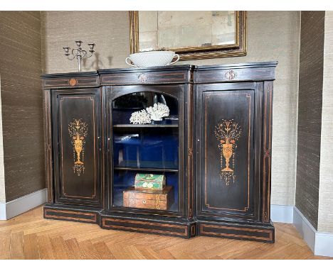 English C.19th Century credenza sideboard with ebonised finish and inlay, 152 cm wide, 46 cm deep, 103 cm high&nbsp;(Apt 1)