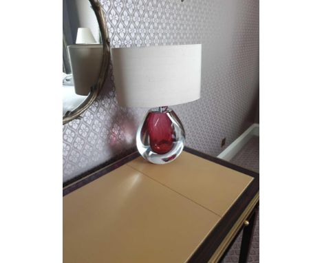 Heathfield And Co Mia Table Lamp Mouth-Blown Glass Features An Intense Drop Of Colour And A Satin Shade 50cm Tall