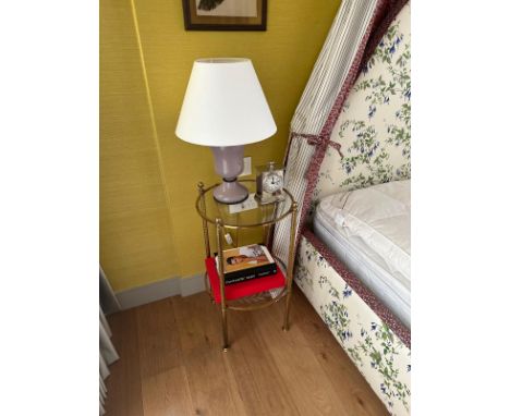 A pair of brass antique bedside cabinets with etched glass plate 42 x 71cm (Apt 16)