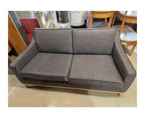 Upholstered Sofa In A Brown Chevron Patterned Upholstery With Dark Brown Piping On Oak Frame 180 x 95 x 80cm