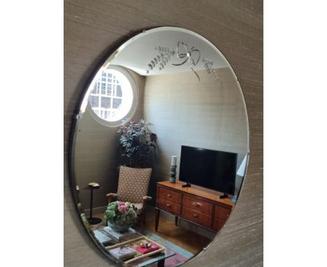 Extra Large Vintage Circular Mirror with etched floral motif&nbsp; 76cm(Apt 1)