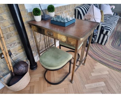 Antique Brass &amp; Leather Games Table/Desk 60 x 87 x 83cm(Apt 1)