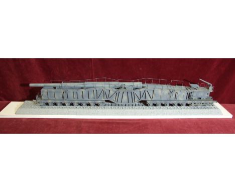 A 38cm Siegfried German WWII rail gun on moulded track, 108cm overall, 20cm high, (scale 1:72). 
