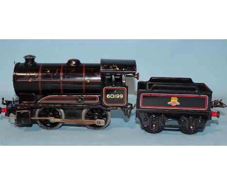 Hornby O gauge, a post-war c/w No.50 Tender locomotive 0-4-0 BR black, RN 60199. 