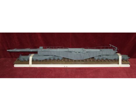 A K12 21cm (Kanone 12) German WWII rail gun originally by Krupp (1938-40), on rail, 130cm overall, (scale 1:72). 