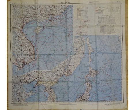 A US Army WWII double-sided escape map headed "AAF Cloth Chart"; C-52 Japan and South China Seas and C-53 East China Sea, 81 