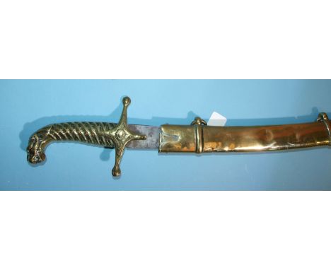 A British Infantry band sword, with solid brass decorated hilt, serpent head pommel and curved blade, 71cm long, in brass sca