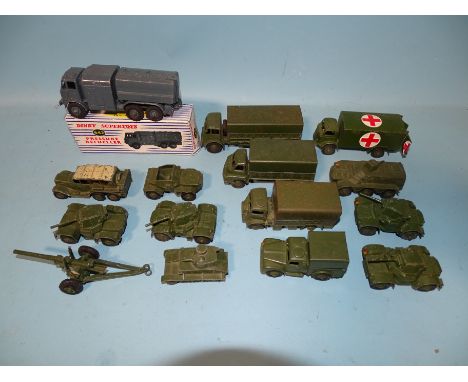 Dinky, no.642 Pressure Refueller, with box, (lid only) and a quantity of Dinky army vehicles, (unboxed), fifteen total, all p