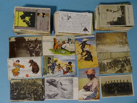 Approximately 270 postcards, including a Louis Wain "A Cat's Life" card, a Russian/Japanese War comic card, many military, (s