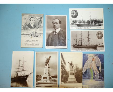 Antarctic interest: "A British Hero Captain R F Scott" postcard, six other Captain Scott postcards and a photograph of HMS Di