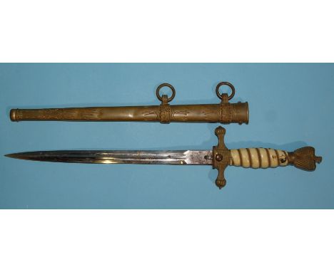 A WWII German Nazi Third Reich standard issue Kriegsmarine naval officers dress dagger, the hilt having a gilt wire-wrapped c