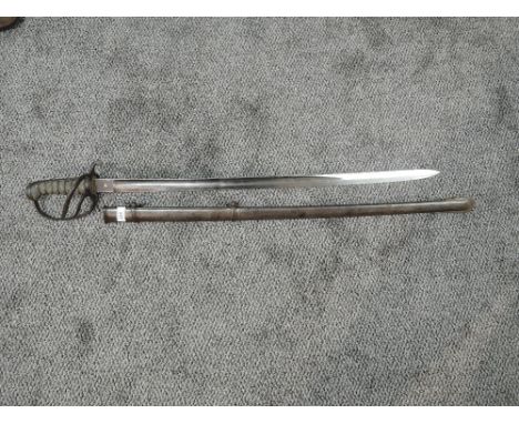 A British 19th century Light Cavalry Sword, 1821 pattern, steel open basket handle, shark skin and wired grip, proof mark on 