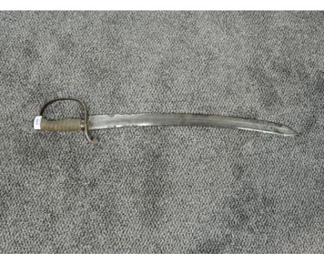 A Victorian Police Sworn having steel stirrup guard, ribbed shark skin grip, single edge blade and spear point, blade length 