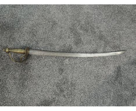 A British 18th century Private Hanger Sword, pattern 1760, brass half basket hilt (af), ribbed brass grip, single edged blade