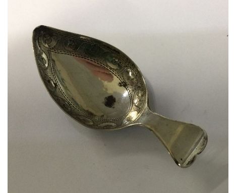 A George III heart shaped silver handled caddy spoon with bright cut bowl. Birmingham 1809. By William Pugh. Approx. 10 grams