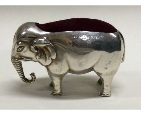 A large silver pin cushion in the form of an elephant. Birmingham 1905. By Aaron Lufkin Dennison. Approx. 25 grams. Est. £150