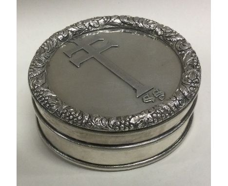 EXETER: A rare silver travelling three part snuff box with chased border embossed with a Patriarchal cross. 1827 By John Fowl