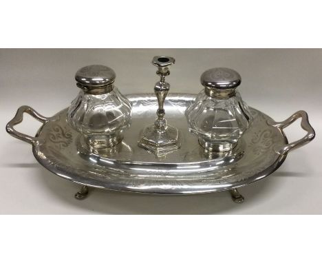 A novelty Victorian silver inkstand. London 1857. By Henry Wilkinson and Co. Approx. 564 grams. Est. £500 - £800.