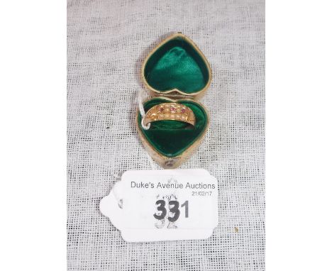 A 15CT YELLOW GOLD RUBY AND PEARL GYPSY STYLE RING