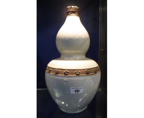 A CHINESE DOUBLE GOURD-SHAPED VASE with crackle glaze, drilled as a lamp