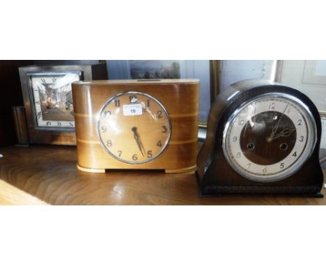 A 1930'S WALNUT-CASED MANTEL CLOCK and two similar