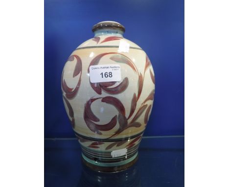 AN ART POTTERY CERAMIC LAMP BASE, possibly Denby with scrolling foliate decoration 