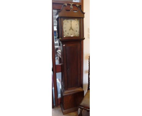 A 19TH CENTURY THIRTY-HOUR OAK LONGCASE CLOCK with painted dial (indistinctly signed) 77" high overall 