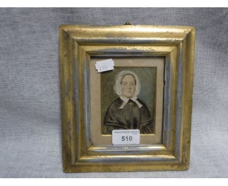 A 19TH CENTURY PORTRAIT OF A YOUNG WOMAN wearing a white bonnet, in gilt frame