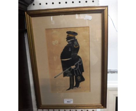 A 19TH CENTURY SILHOUETTE PORTRAIT 'Colonel Sir George Teesdale, Kings Dragoon Guards as in 1827, 24 and a Half Stone' (inscr