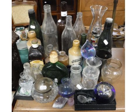 A VINTAGE STONEWARE 'DORSET MINERAL WATER COMPANY, POOLE,' BOTTLE, others similar and a collection of glassware 