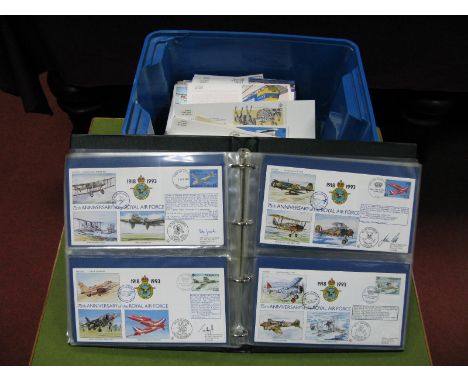A Box Containing a Collection of Flown Covers, late 1960-90's loose and in an album. Over two hundred covers some signed sign