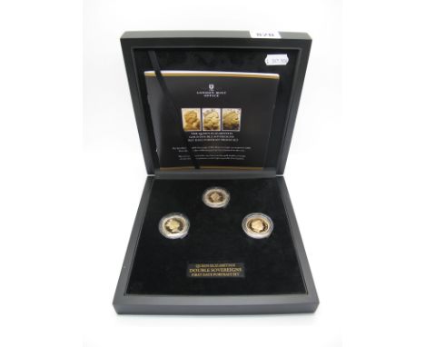 A Queen Elizabeth II Double Sovereigns First Date Portrait Set, the three coins ware dated 1980, 1985 and 1998.  In original 