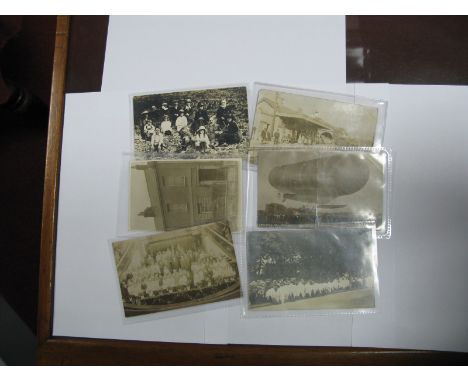 Dirigible No 1 (New Army Airship) and G.W.R. Station (Buckfastleigh). Four further vintage postcards. (N.B. The postcards in 