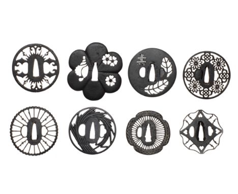 EIGHT IRON TSUBA (HAND GUARDS)Edo period (1615-1868), 17th to 19th centuryThe first mokkogata (four-lobed), Heianjo-zogan typ