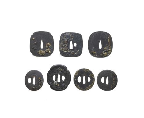 SEVEN TSUBA (HAND GUARDS)Edo period (1615-1868), 19th centuryAll except the seventh iron; the first mokko (four-lobed), chise