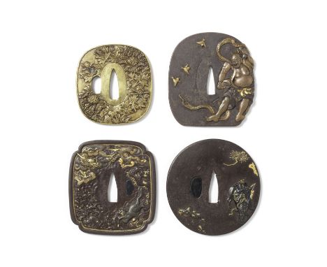 FOUR TSUBA (HAND GUARDS)Edo period (1615-1868) and Meiji era (1868-1912), 19th centuryThe first three iron: the first almost 