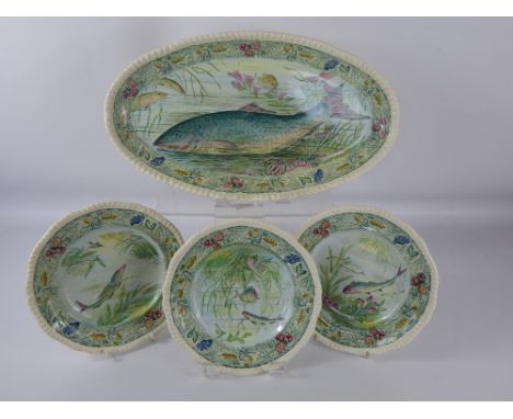 A Copeland Spode Fish Platter, together with seven plates, impressed marks to base.