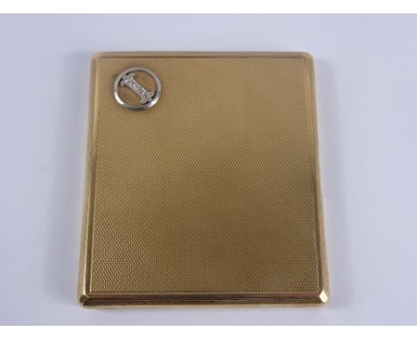 A 9 ct Gold Engine-Turned Cigarette Case, mm SJR the case having a white gold initial I, cartouche set with five diamonds, ap