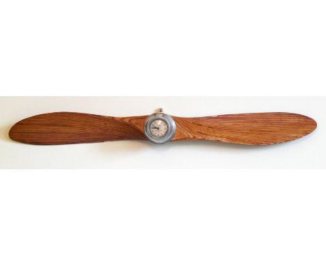 Vintage Laminated Propeller, mounted with 'Servis Recorder' aluminium-cased clock, with original setting key.